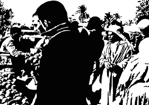 scène de marché de midum à djerba 2016
                gravure numérique de Nik
