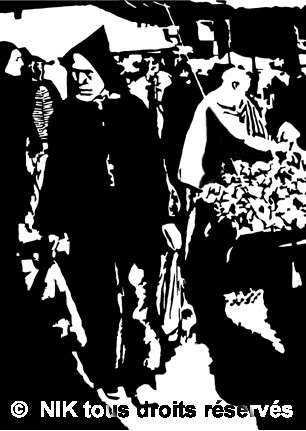 scène de marché à fes 2015 peinture
                numérique de Nik