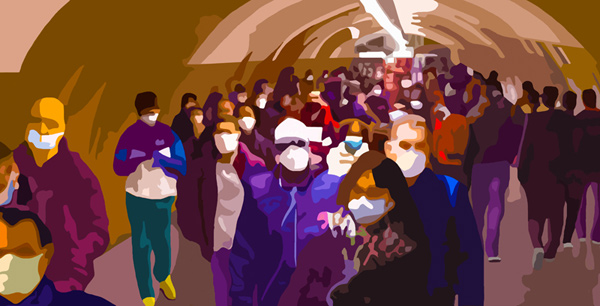 Dans le métro Parisien Pandémie covid19 2020
                peinture digitale de Nik