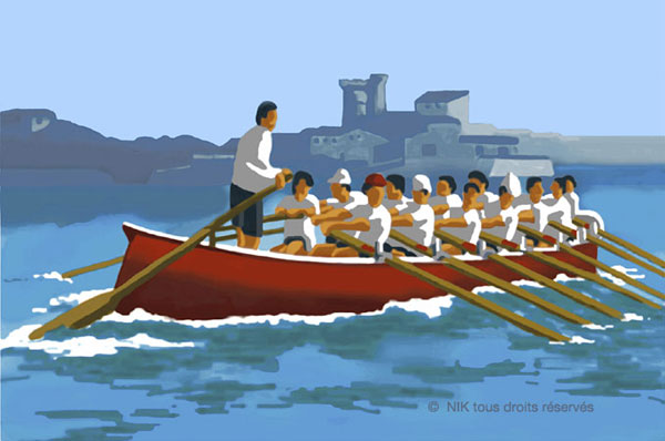 entrainement trainière dans la rade de saint jean
                de luz 2002 peinture numérique de Nik
